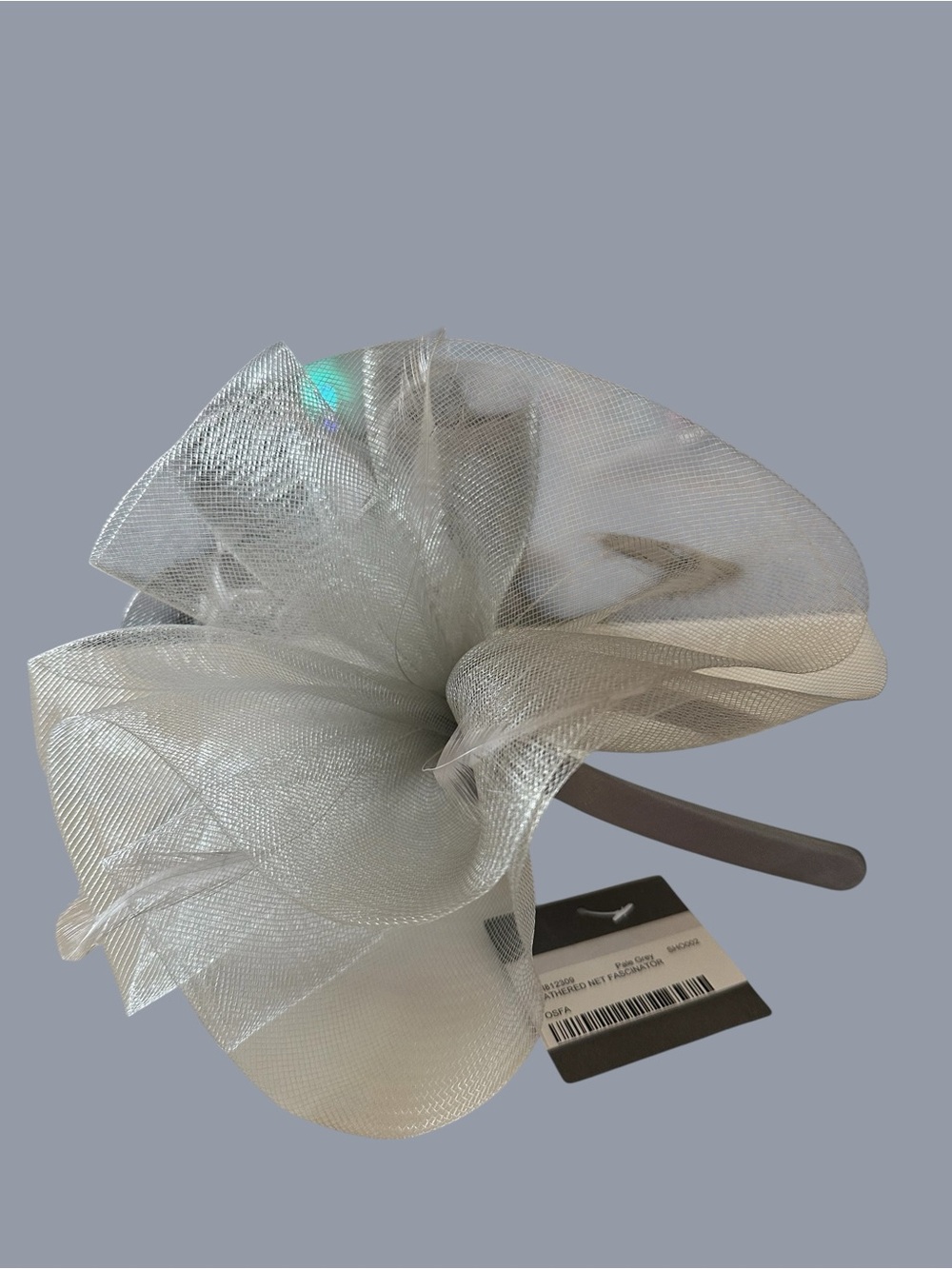 Bellissima Pale Grey Gathered Net Fascinator Headband Wedding Kentucky Derby - Picture 6 of 10